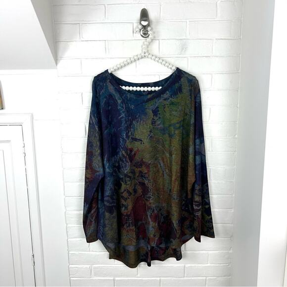 Inoah Art To Wear Dark Colored Abstract Pattern Long Sleeve Knit Top Size XL - Picture 1 of 7